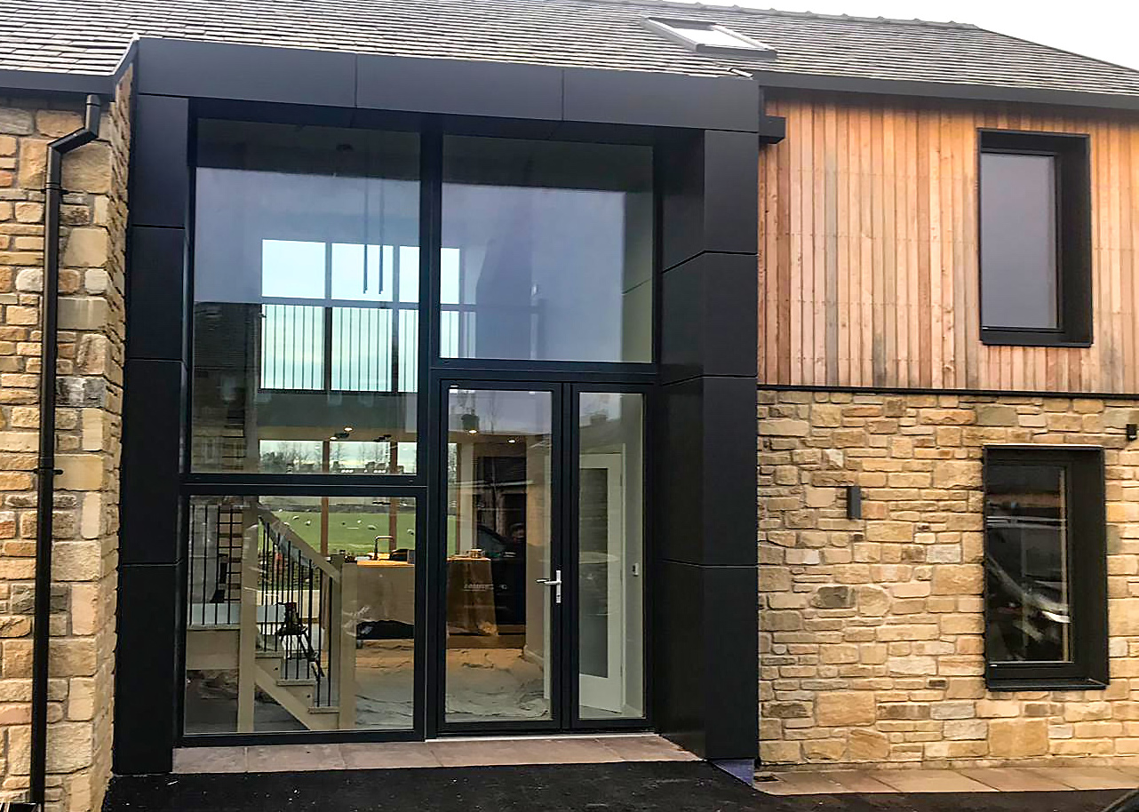 alumnium trims and cladding on a self-build house.